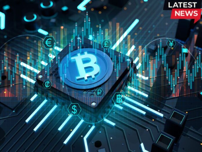 Bitcoin icon with blue light