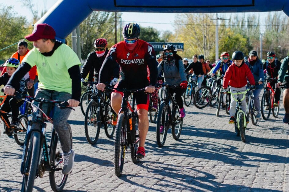 Group of people biking